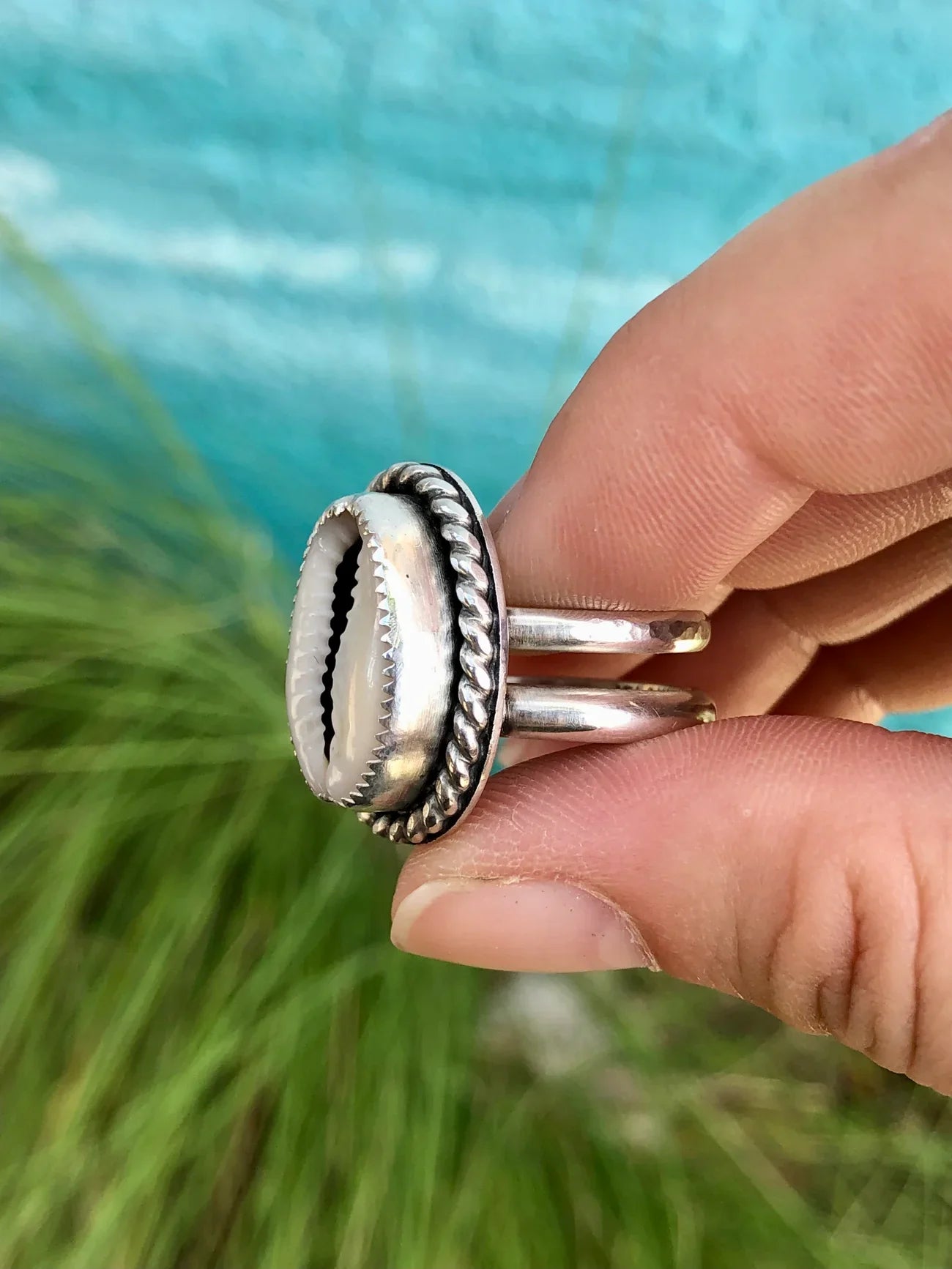 Cowrie Shell Sterling Silver Ring SIZE 7.5