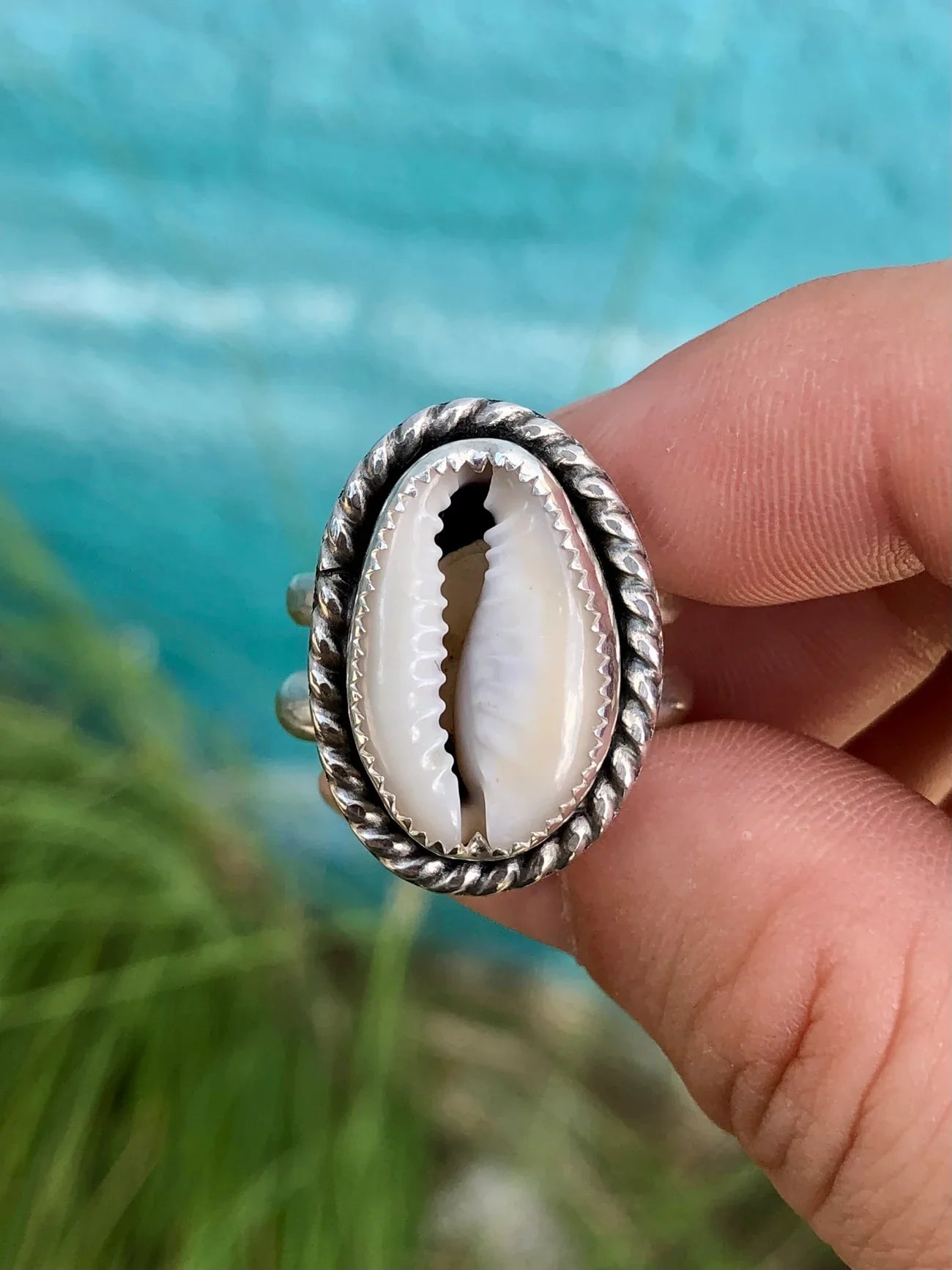 Cowrie Shell Sterling Silver Ring SIZE 7.5