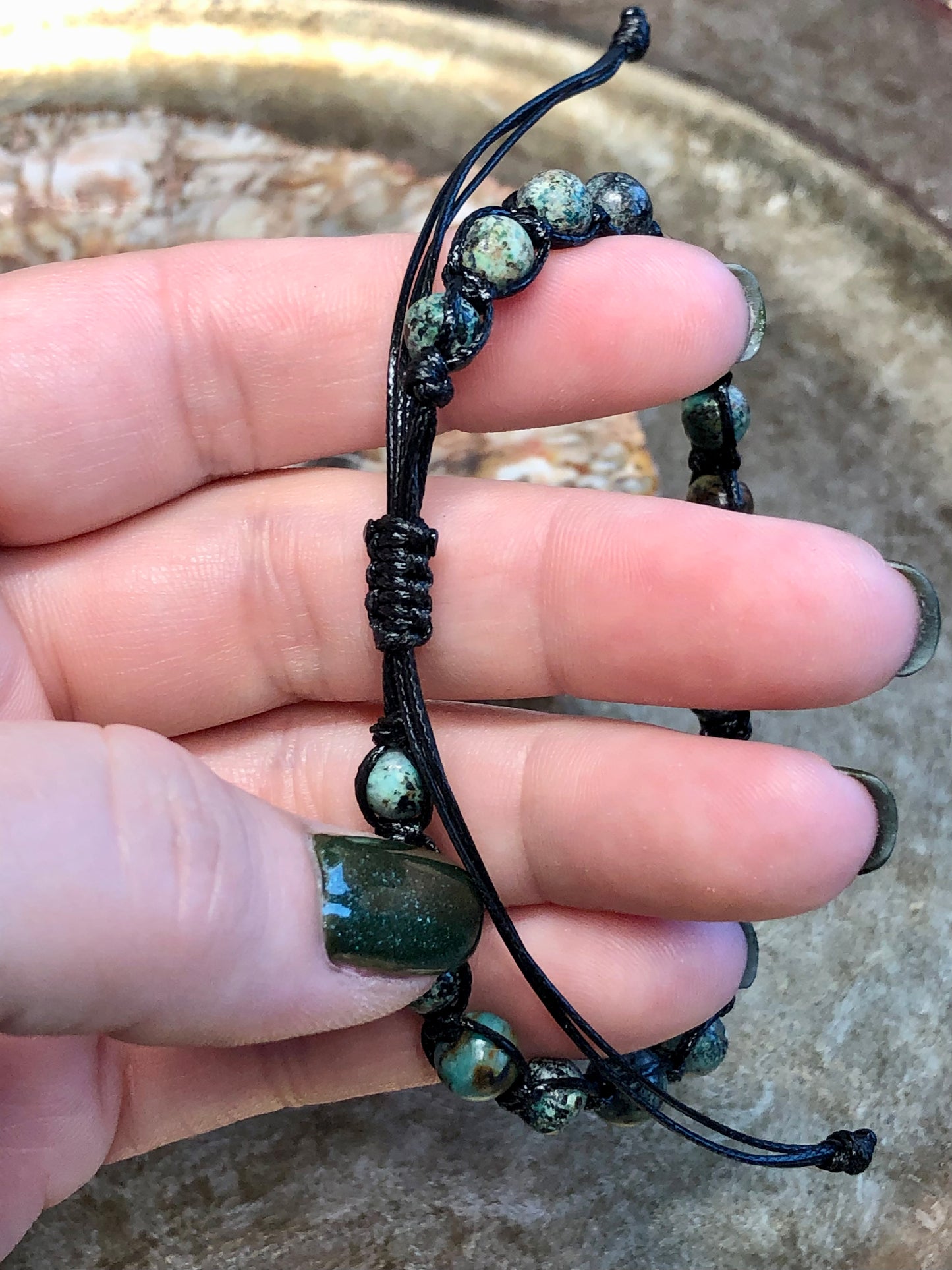 Square Knot Adjustable Bracelet 6mm - African Turquoise